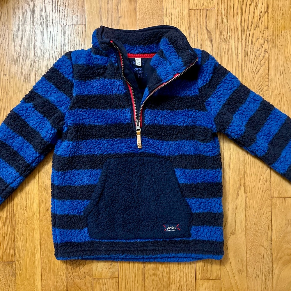 Joules Blue Striped Woozle Kids Fleece 3/4 Zip Boys